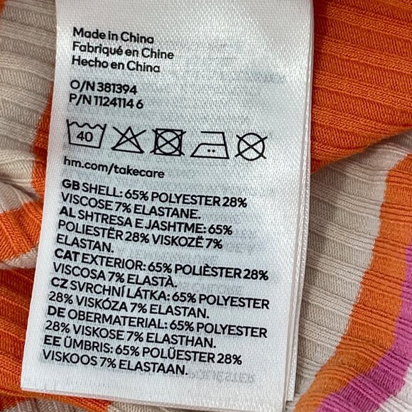 H&M Bodysuit Size Large Striped Henley Ribbed Long Sleeve Pink Orange Playful - Picture 7 of 8